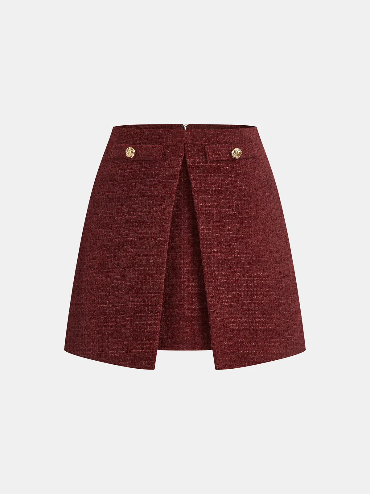 Metal Detail Tweed Slit Mini Skirt sold by COMMENSE