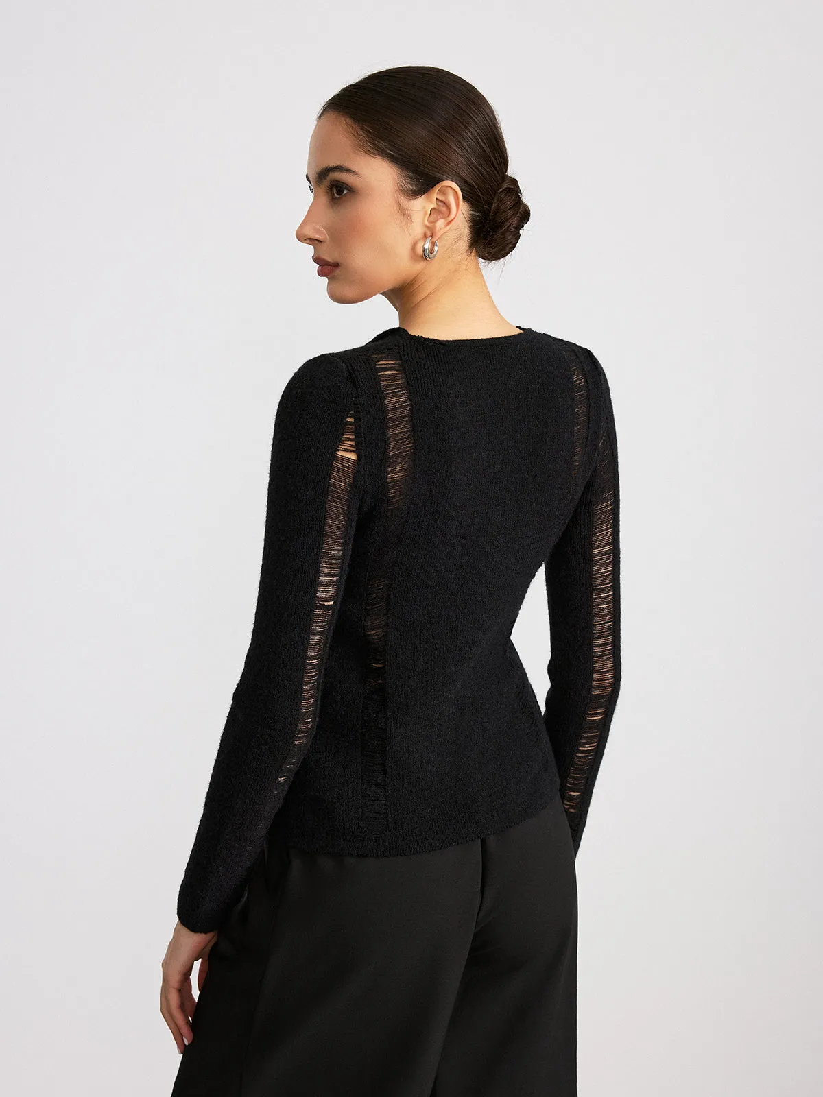 Sheer Panel Button Front Lapel Blouse sold by COMMENSE product image thumbnail 5