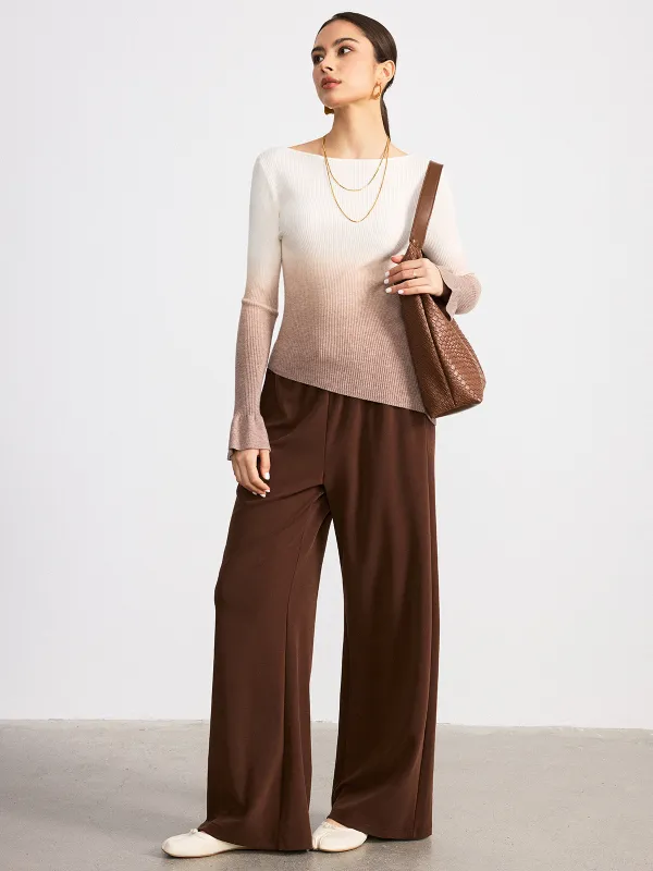 Flared Cuff Ombre Ribbed Knit Top sold by COMMENSE