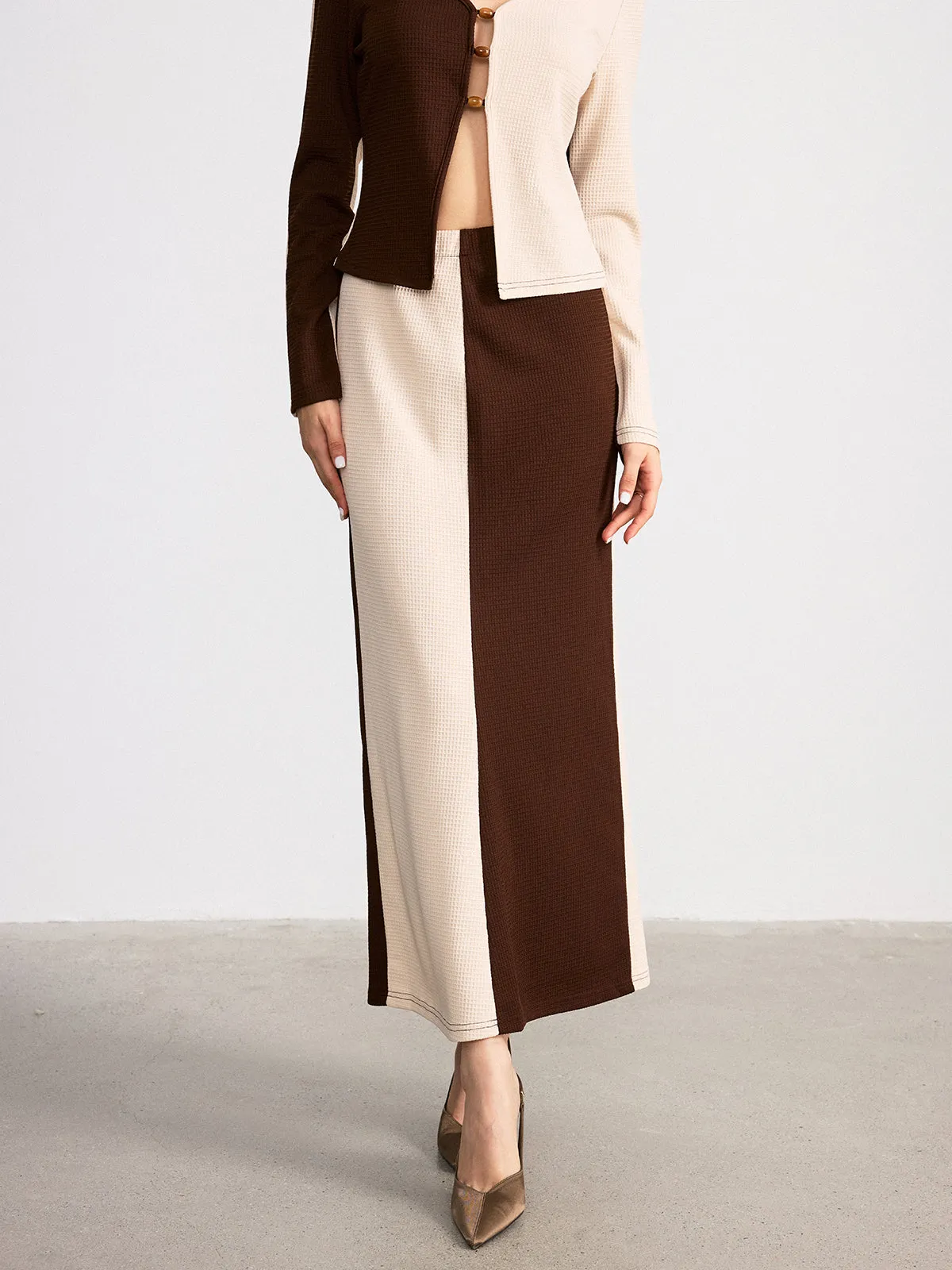 Two-Tone Waffle Knit Top and Skirt Set sold by COMMENSE product image thumbnail 4