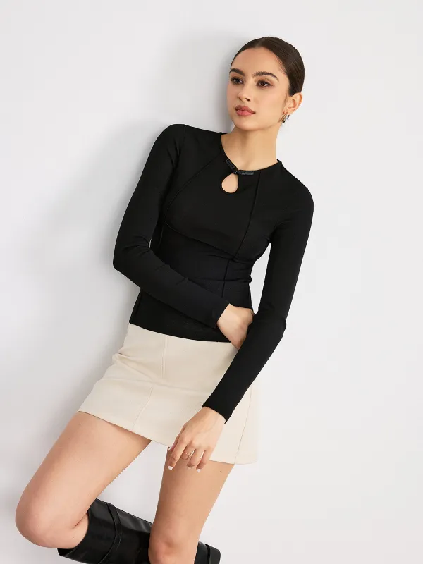 Keyhole Mandarin Button T-Shirt sold by COMMENSE