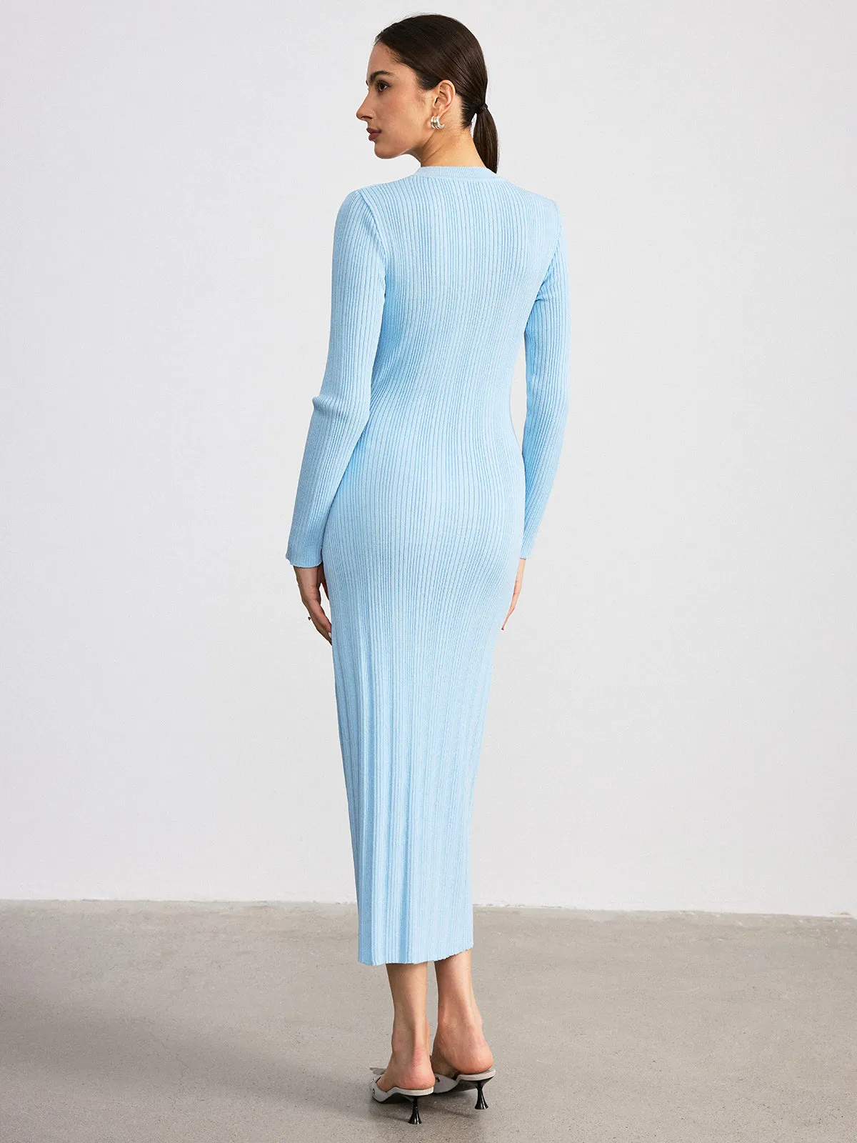 Metal Detail Ribbed Knit Maxi Dress sold by COMMENSE product image thumbnail 5