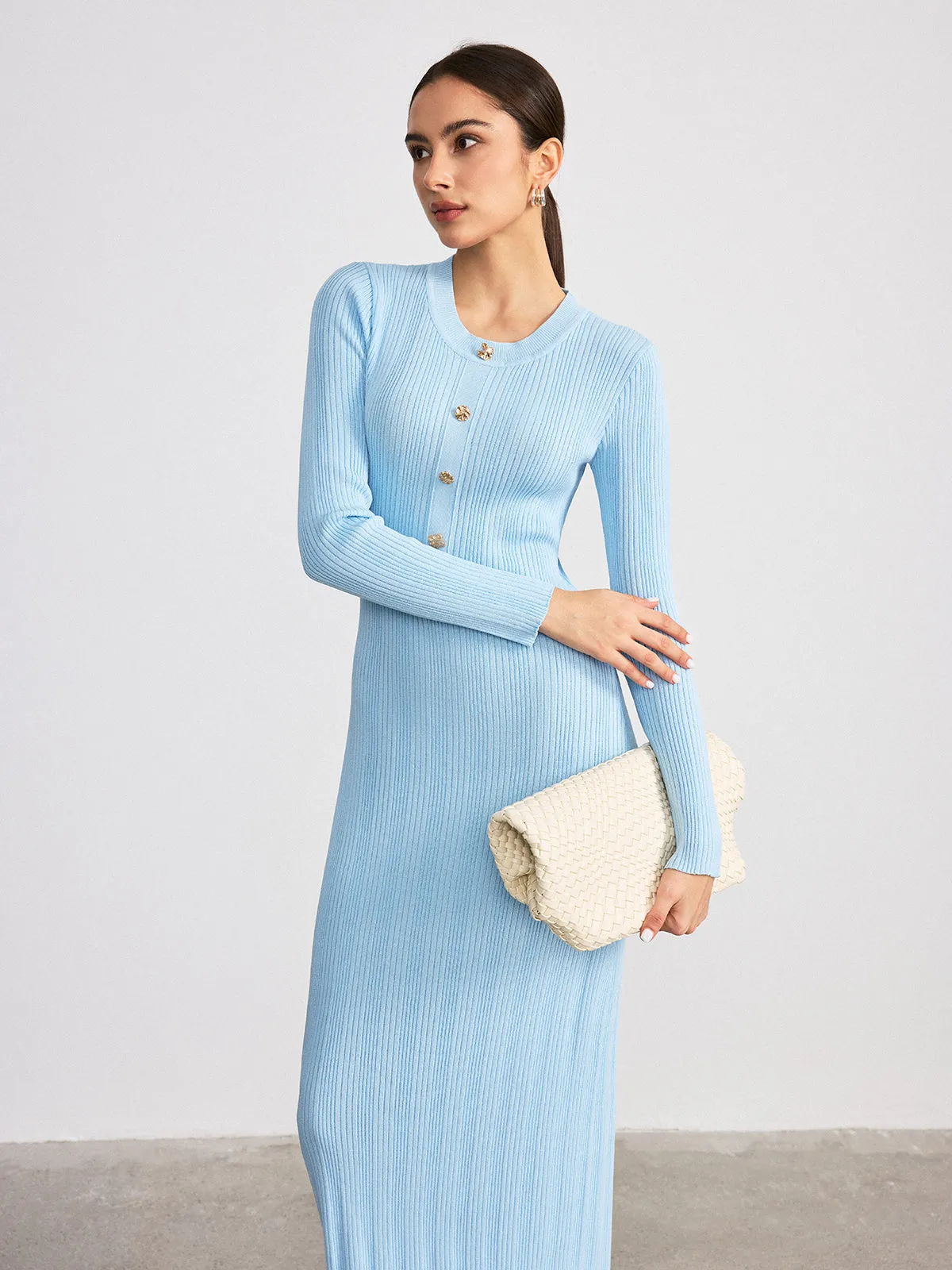 Metal Detail Ribbed Knit Maxi Dress sold by COMMENSE product image thumbnail 3