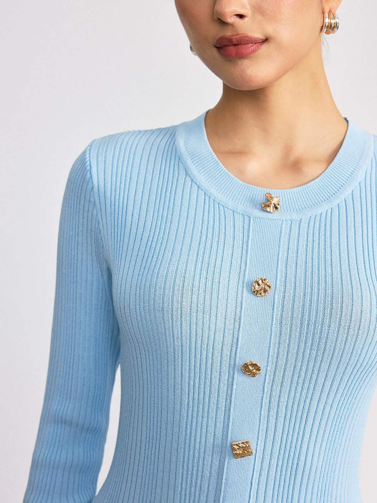 Metal Detail Ribbed Knit Maxi Dress sold by COMMENSE product image thumbnail 4