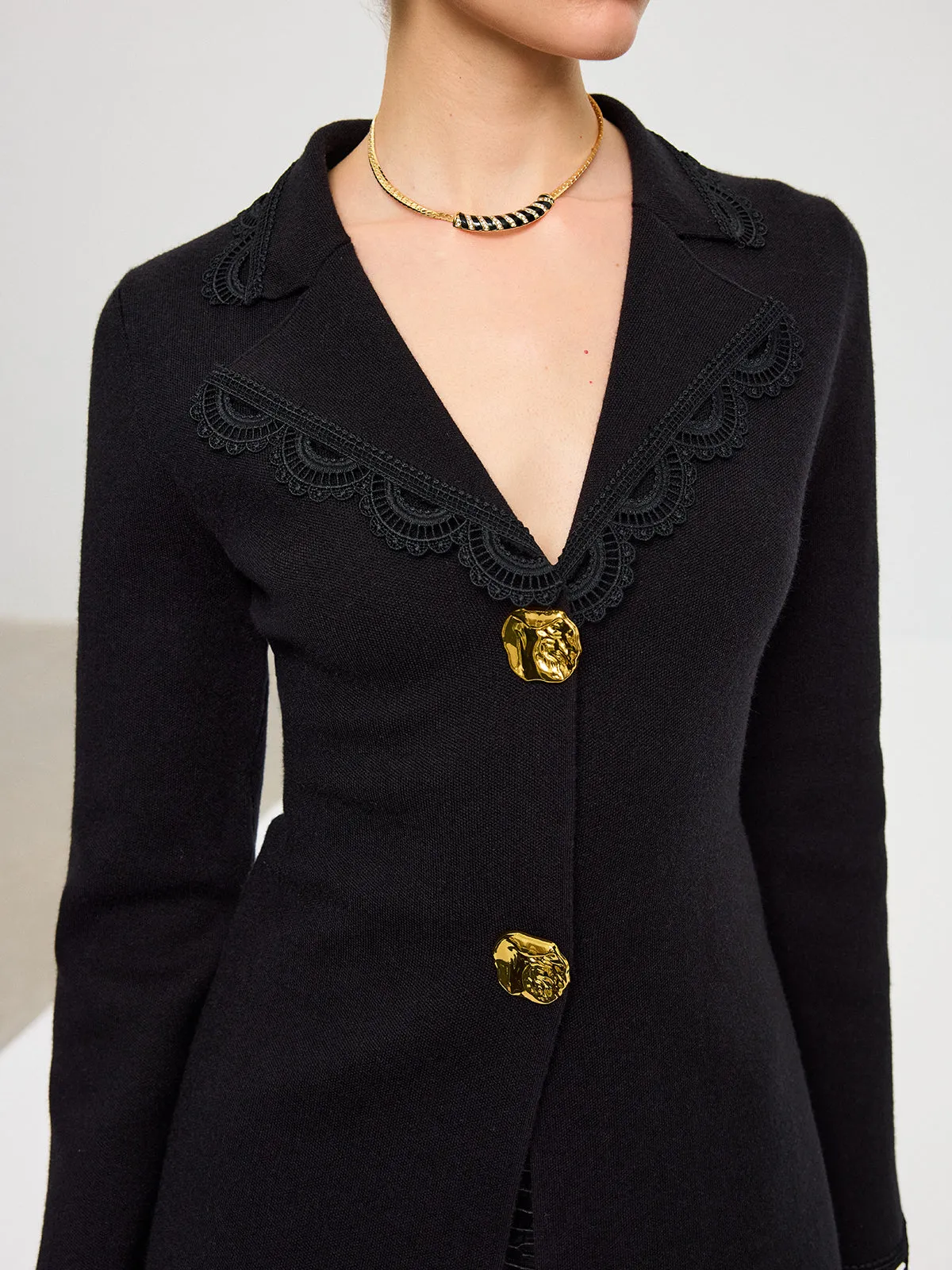 Wool Blend Lace Trim Metal Button Cardigan sold by COMMENSE product image thumbnail 5