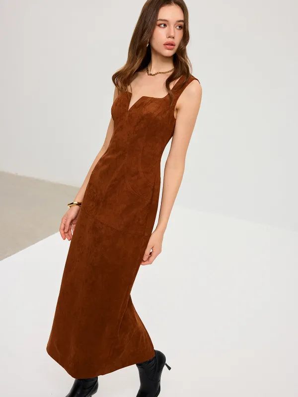 Suede Effect Low-Neck Sleeveless Maxi Dress made by COMMENSE