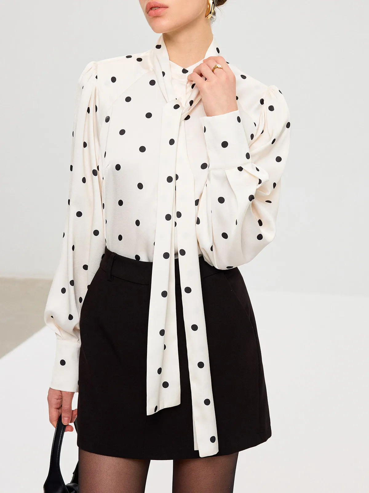 Polka Dot Tie Neck Satin Shirt sold by COMMENSE product image thumbnail 2