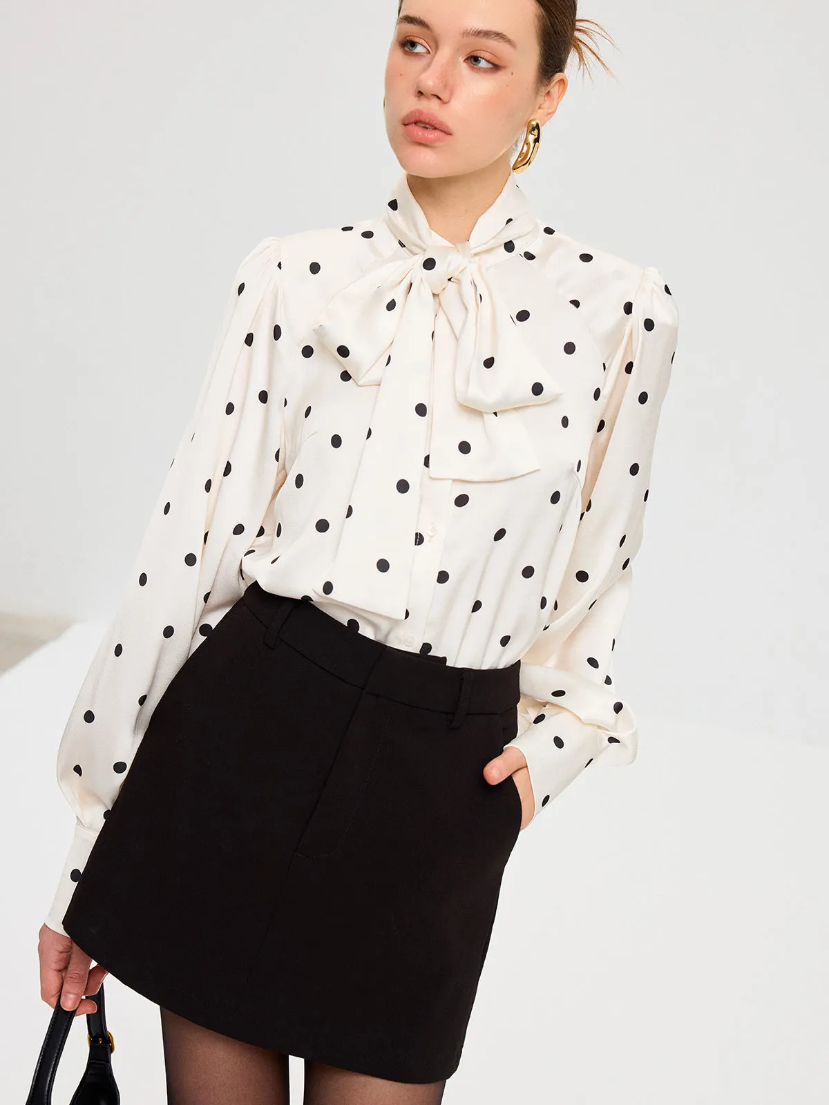 Polka Dot Tie Neck Satin Shirt sold by COMMENSE product image thumbnail 3