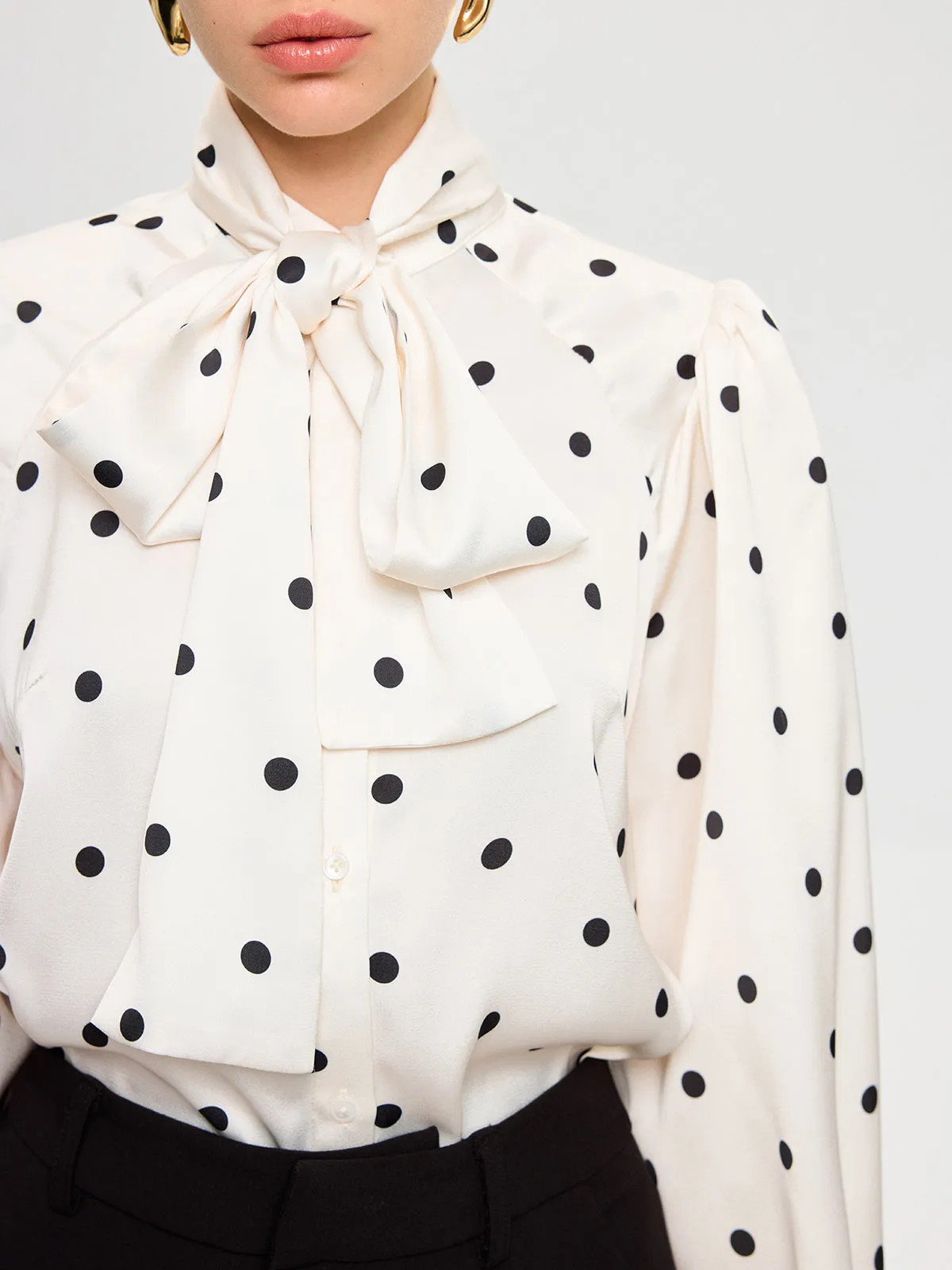 Polka Dot Tie Neck Satin Shirt sold by COMMENSE product image thumbnail 4