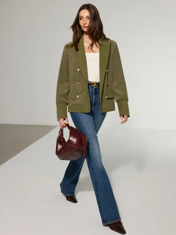 Corduroy Lapel Metal Button Blazer sold by COMMENSE