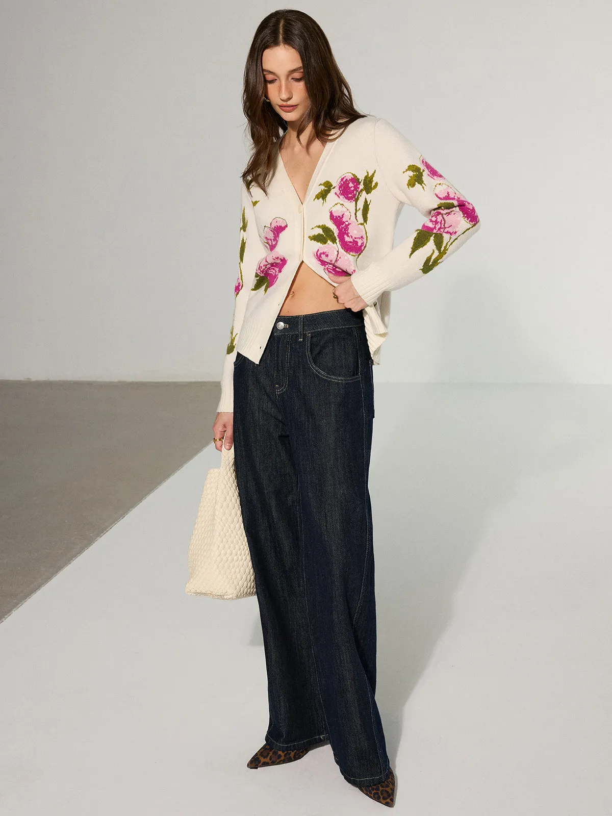 Floral V-Neck Button-Front Cardigan sold by COMMENSE product image thumbnail 4