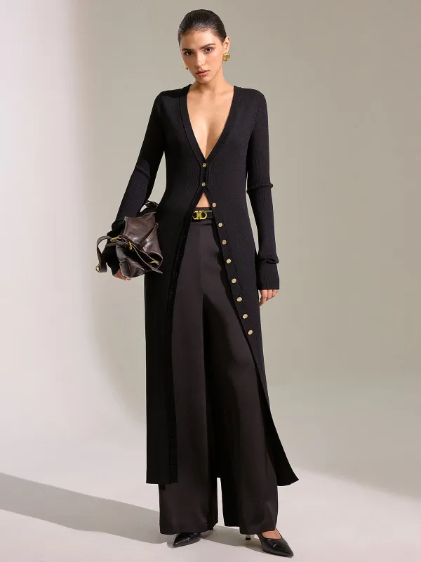 Metal Button Longline Knit Cardigan Dress sold by COMMENSE