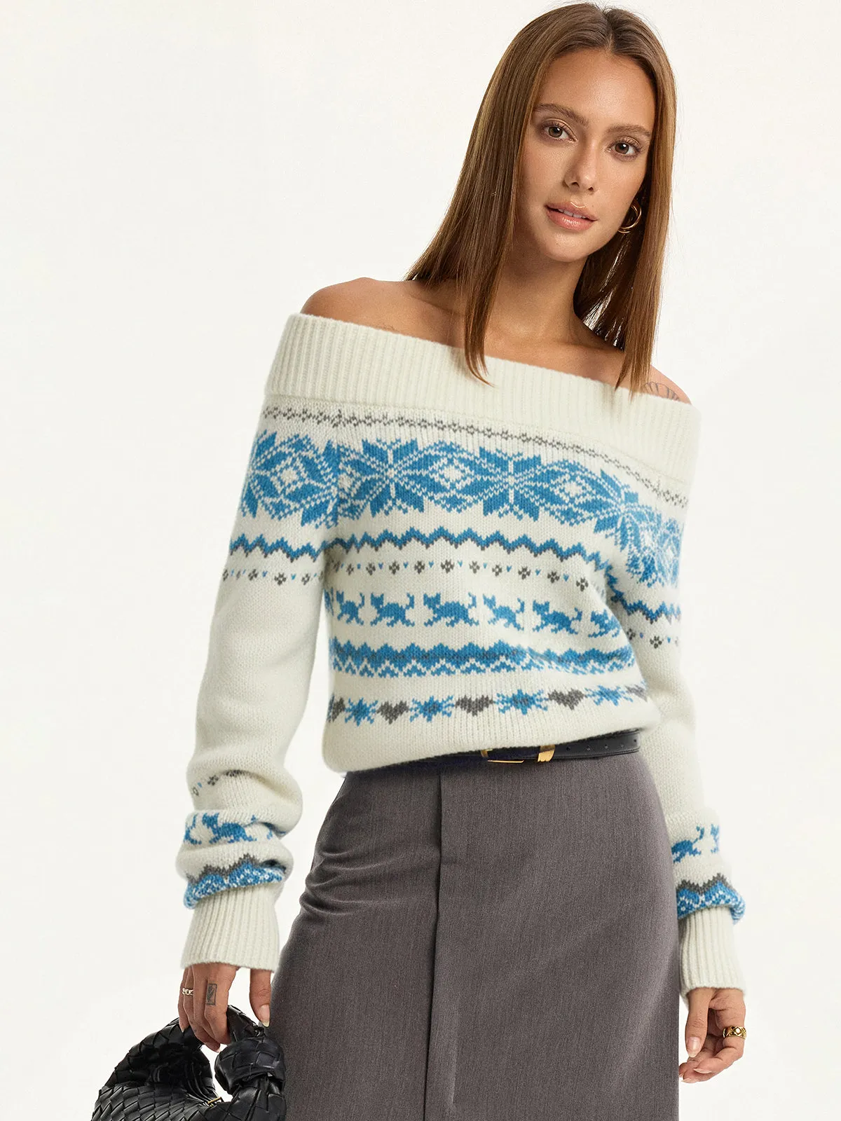 Off-Shoulder Fair Isle Sweater sold by COMMENSE