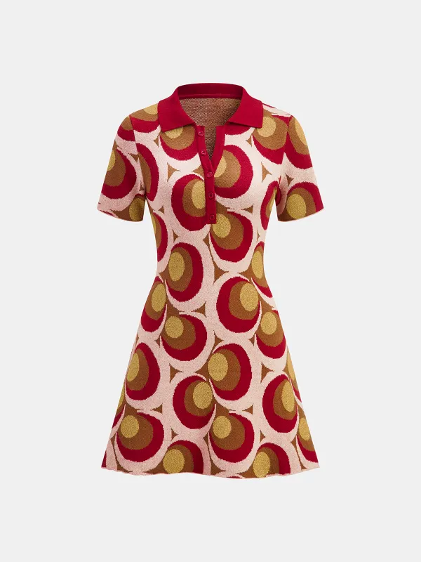 Vintage Print Polo Collar Sweater Dress sold by COMMENSE