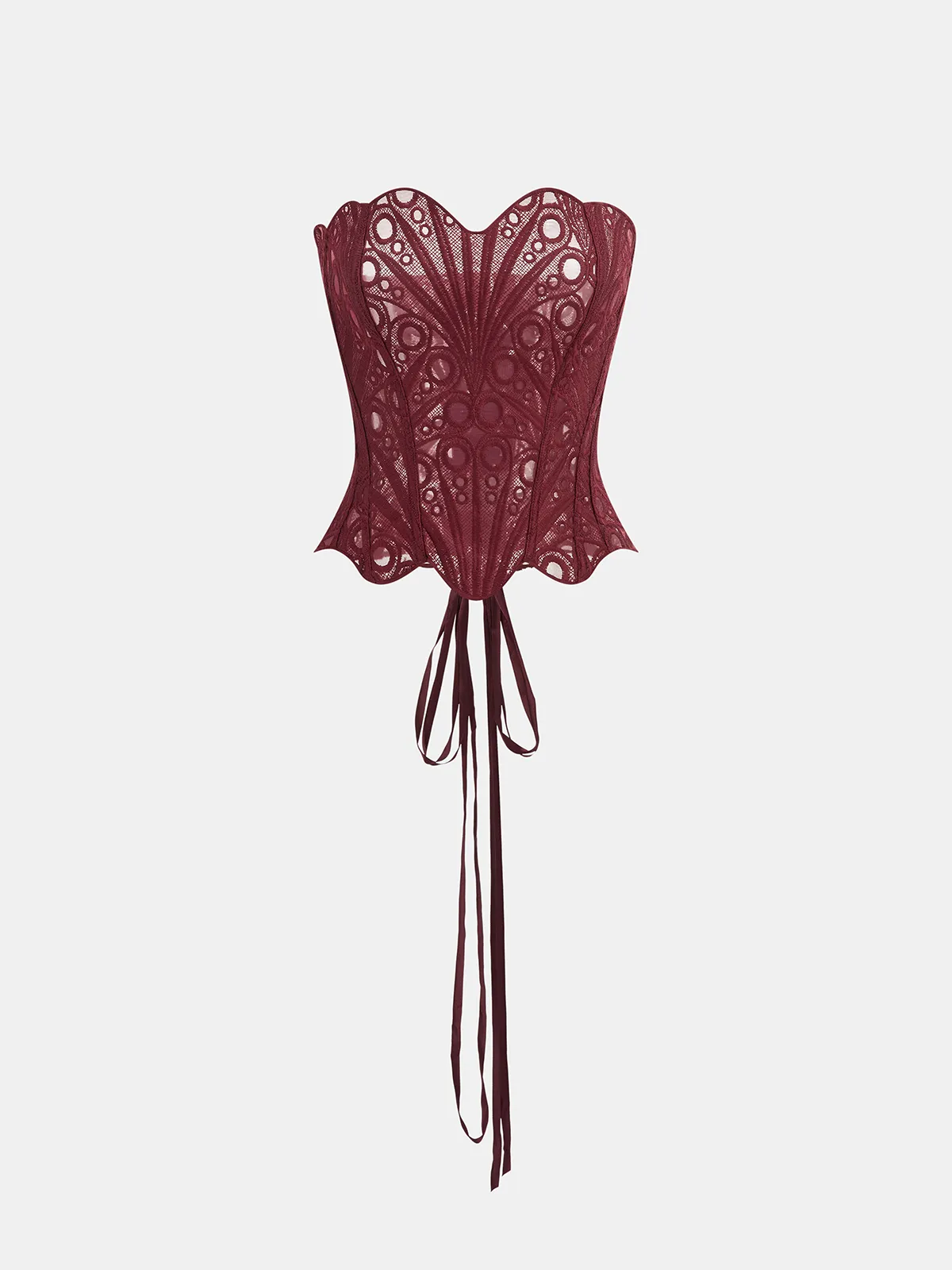 Lace Cut-Out Adjustable Back Tie Corset Top sold by COMMENSE
