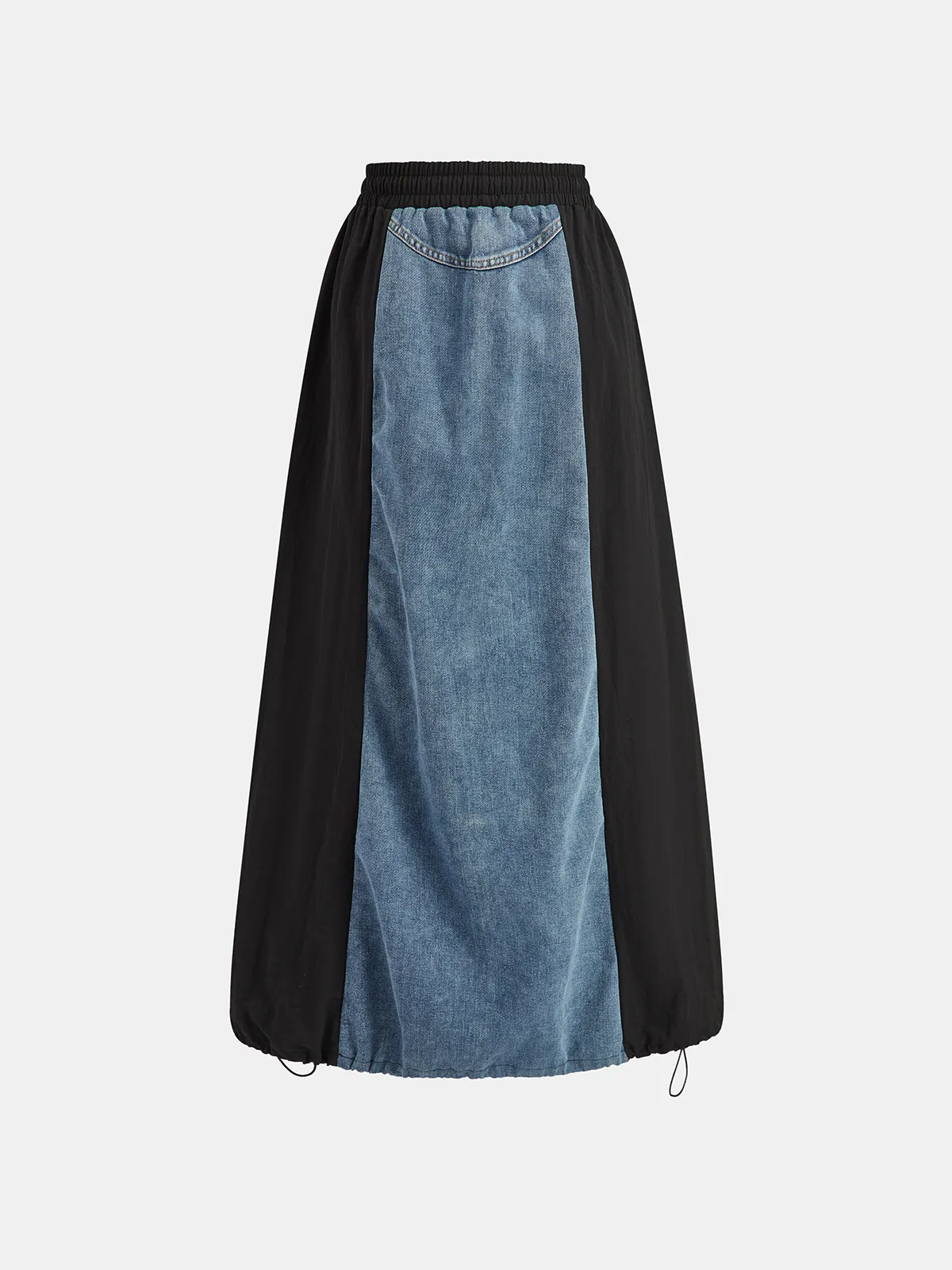 Denim Paneled Striped Drawstring Midi Skirt sold by COMMENSE product image thumbnail 3