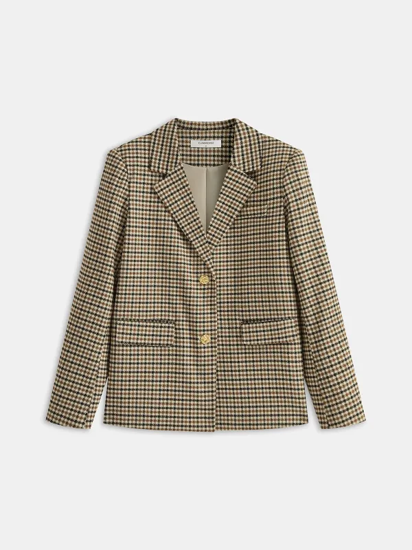 Metal Button Checked Blazer sold by COMMENSE