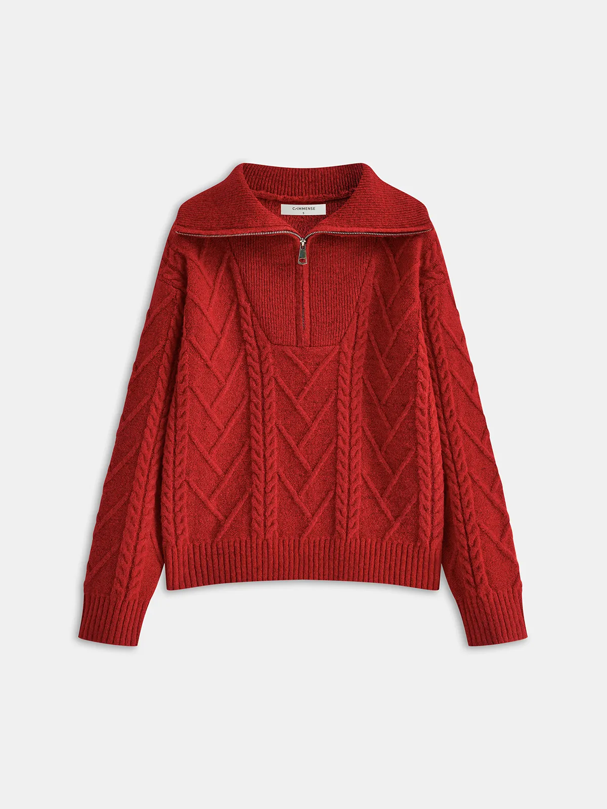 Half-Zip Wool Blend Cable Knit Top sold by COMMENSE