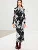 Abstract Print Mesh One-Shoulder Maxi Dress sold by COMMENSE