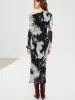 Abstract Print Mesh One-Shoulder Maxi Dress sold by COMMENSE