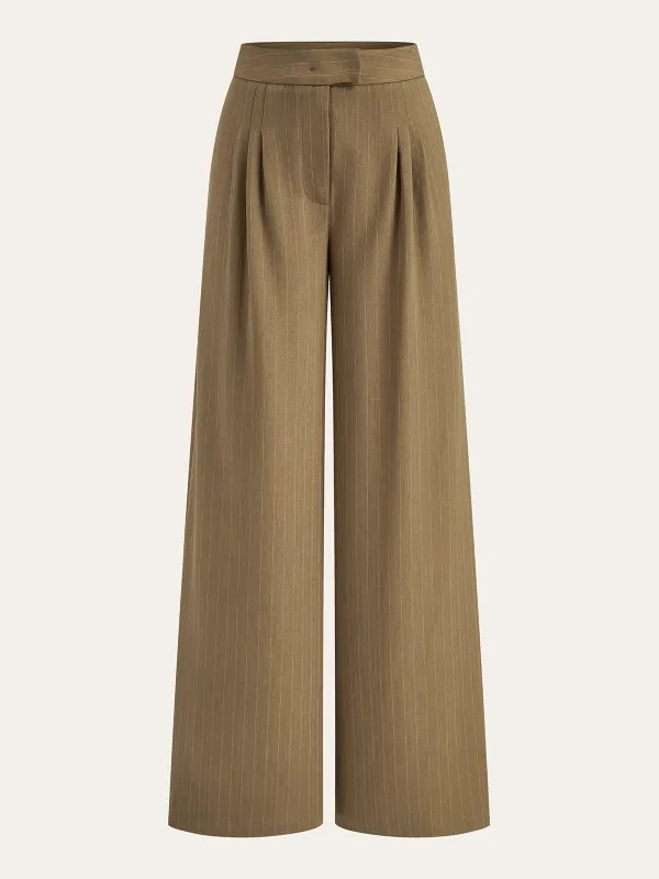 Pleated Pinstriped Wide-Leg Pants sold by COMMENSE