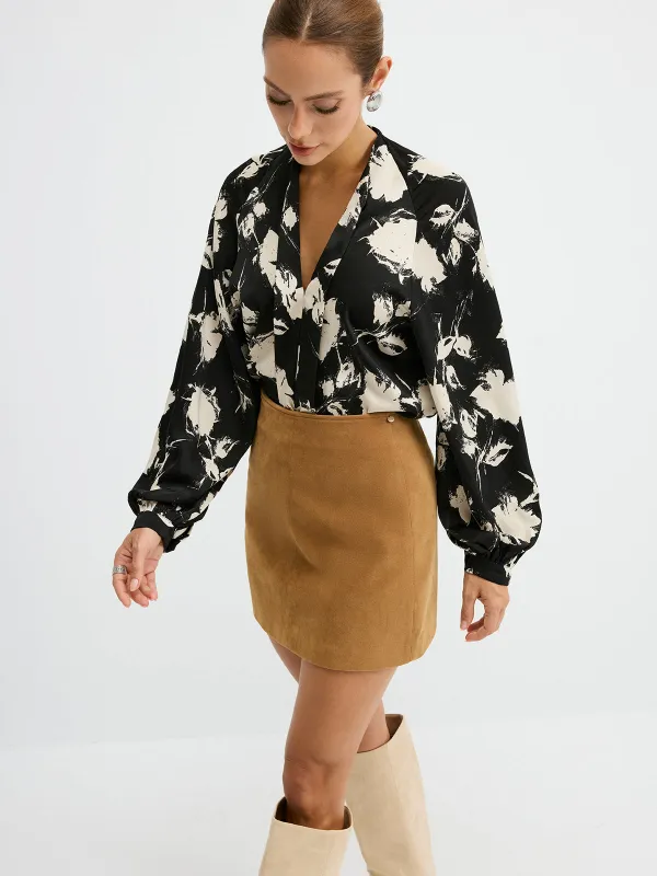 Lantern Sleeve Floral Print Shirt sold by COMMENSE