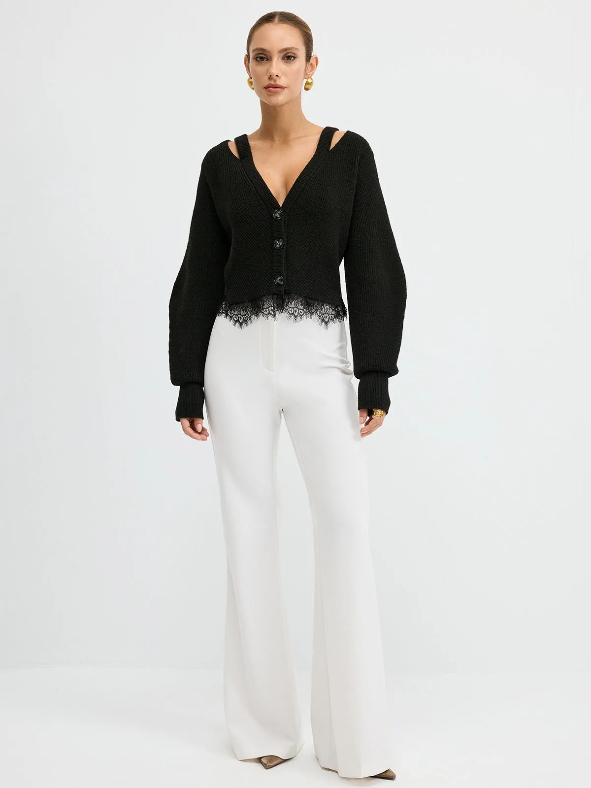 Lace Hem Wool Blend Cardigan sold by COMMENSE product image thumbnail 3