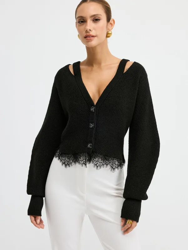 Lace Hem Wool Blend Cardigan sold by COMMENSE