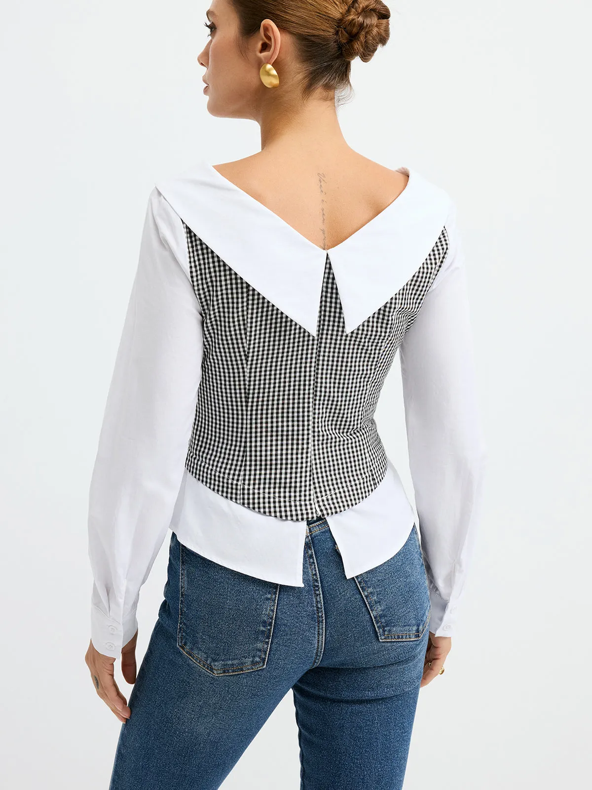 2 in 1 Gingham Paneled Shirt sold by COMMENSE product image thumbnail 5
