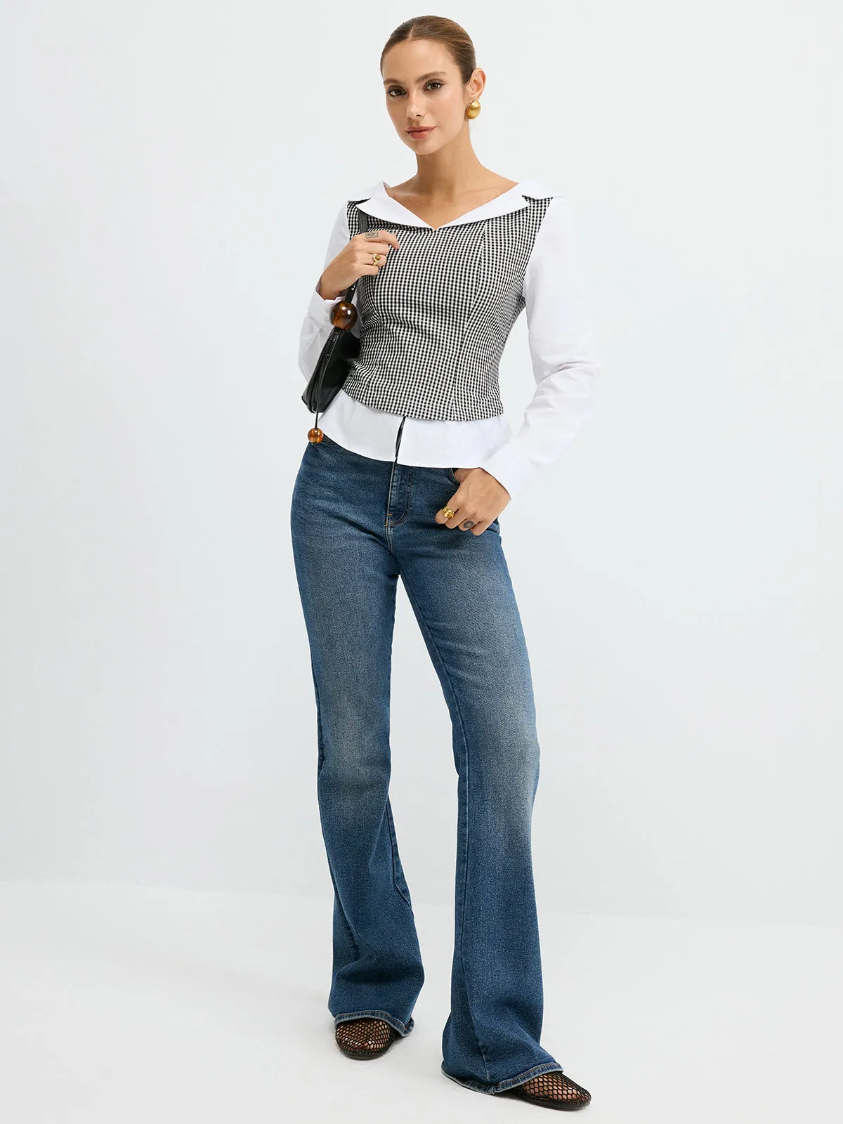 2 in 1 Gingham Paneled Shirt sold by COMMENSE product image thumbnail 2