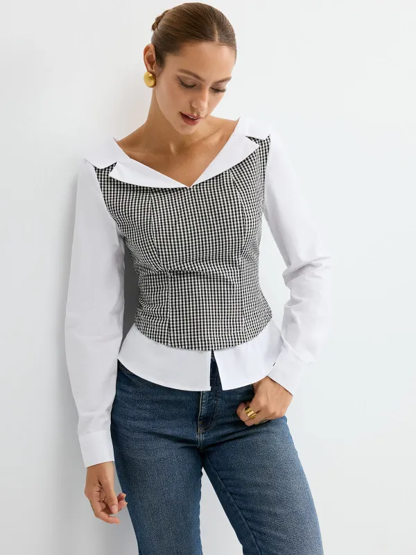 2 in 1 Gingham Paneled Shirt sold by COMMENSE