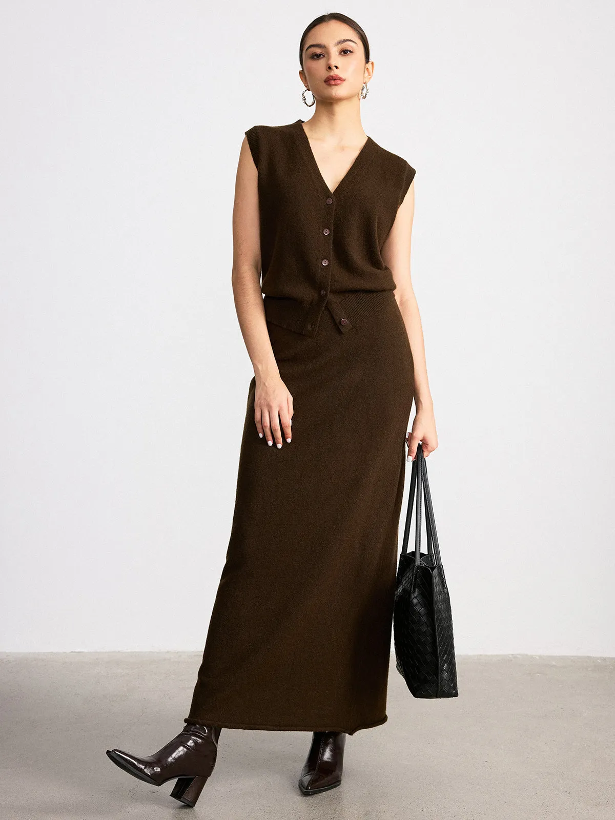 Wool Blend Knit Vest and Maxi Skirt Set sold by COMMENSE