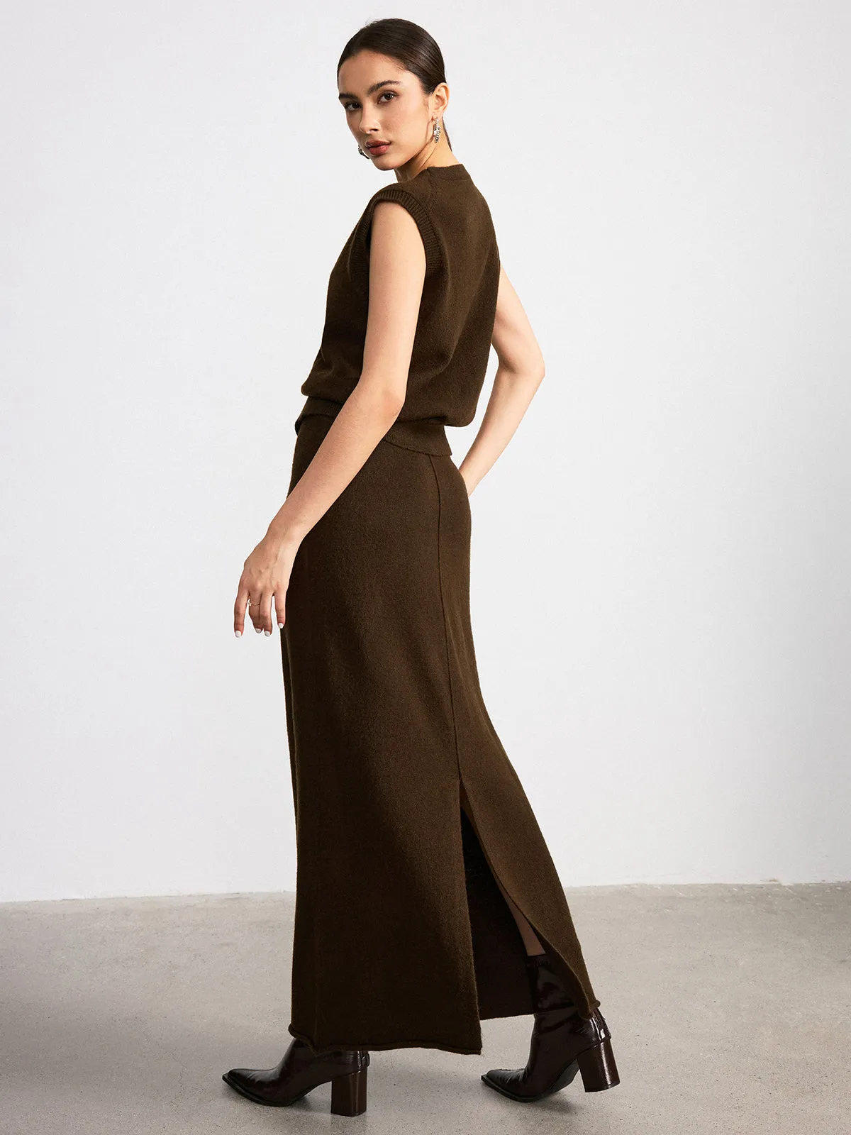 Wool Blend Knit Vest and Maxi Skirt Set sold by COMMENSE product image thumbnail 2