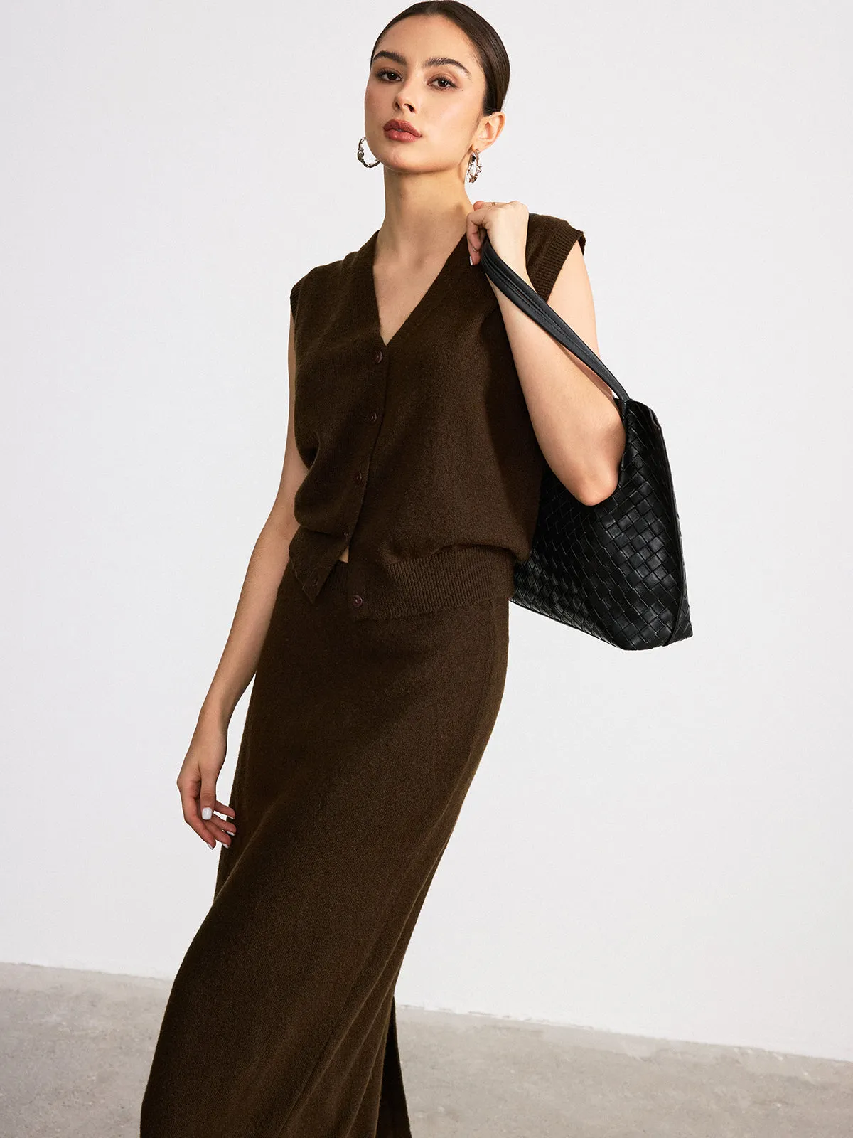 Wool Blend Knit Vest and Maxi Skirt Set sold by COMMENSE product image thumbnail 3