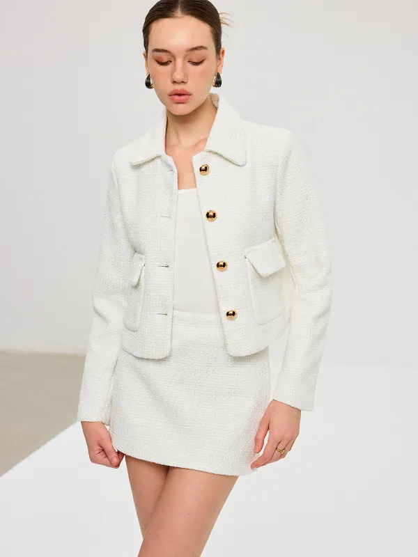 Tweed Lapel Jacket and Mini Skirt Set sold by COMMENSE