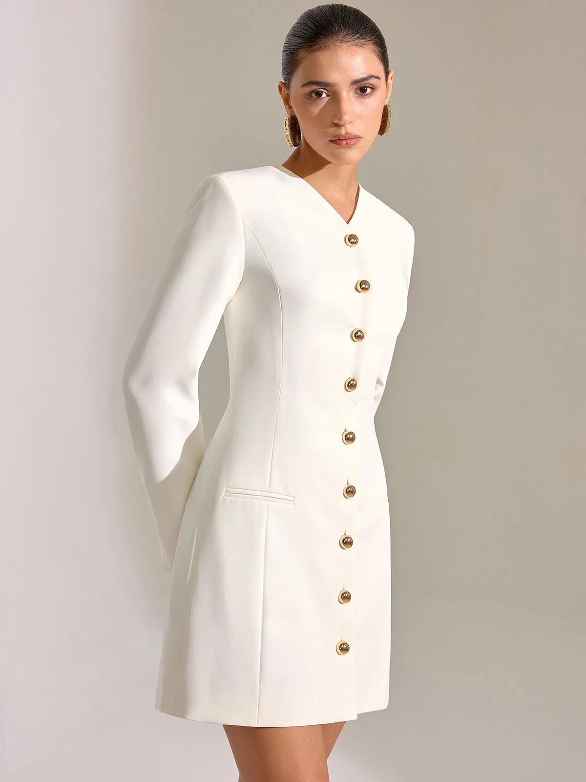 Metal Button-From V-Neck Mini Dress sold by COMMENSE product image thumbnail 4