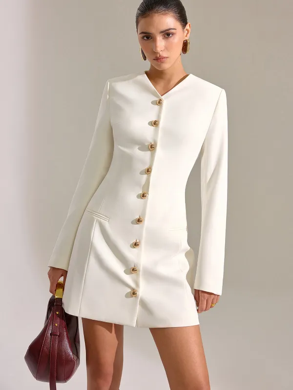 Metal Button-From V-Neck Mini Dress sold by COMMENSE