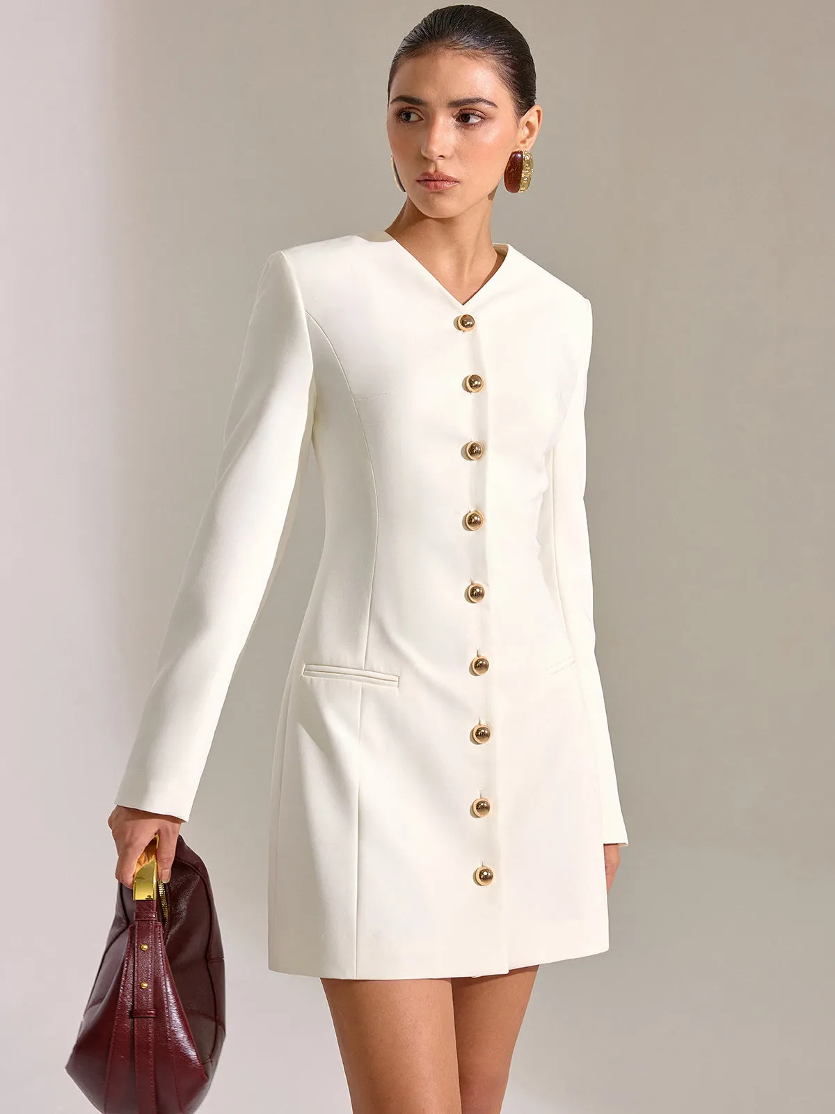 Metal Button-From V-Neck Mini Dress sold by COMMENSE product image thumbnail 3