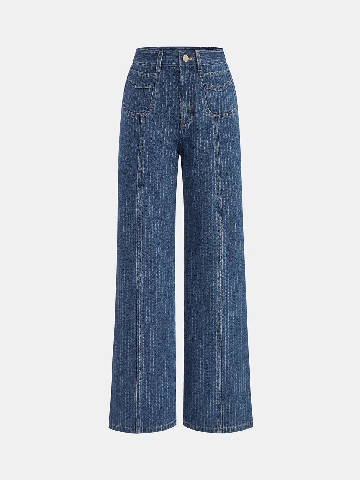 Pinstripe Mid-Waisted Straight-Leg Jeans sold by COMMENSE product image thumbnail 2