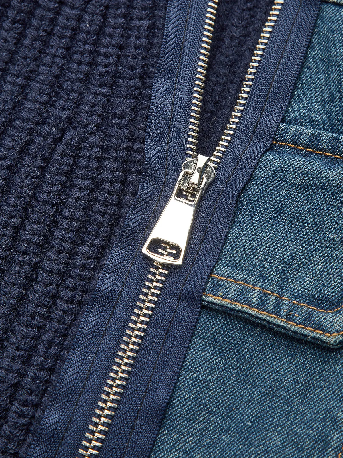 Asymmetric Zip Denim Panel Knit Cardigan sold by COMMENSE product image thumbnail 3