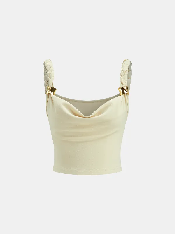 Braided Strap Draped Collar Crop Top sold by COMMENSE