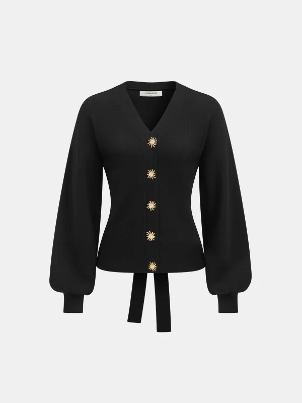 Metal Sun Button Tie-Back Cardigan sold by COMMENSE