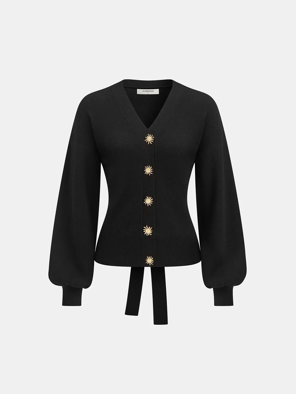 Metal Sun Button Tie-Back Cardigan sold by COMMENSE