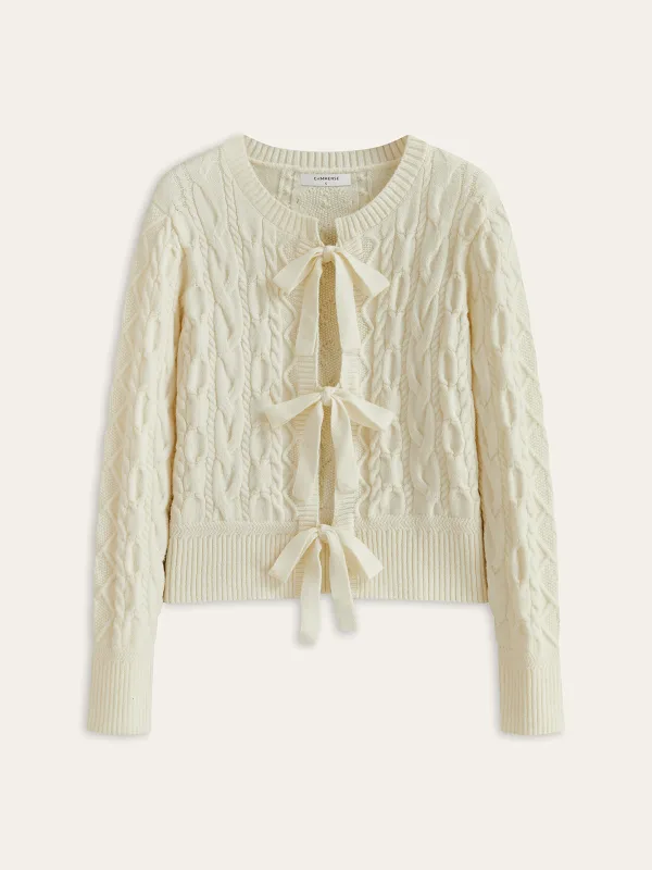 Bow Tie Cable Knit Cardigan sold by COMMENSE
