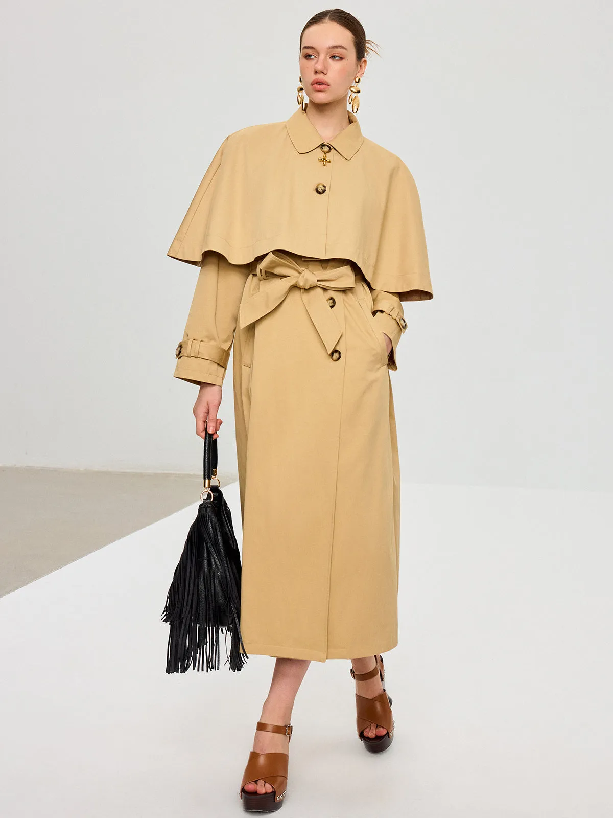 Convertible Cape Design Trench Coat sold by COMMENSE product image thumbnail 3