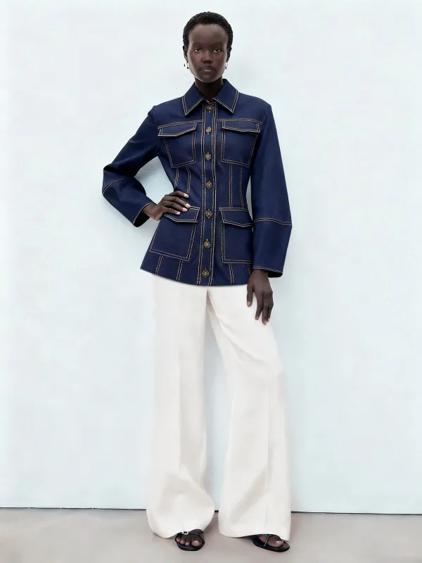 Contrast Stitching Denim Jacket sold by COMMENSE