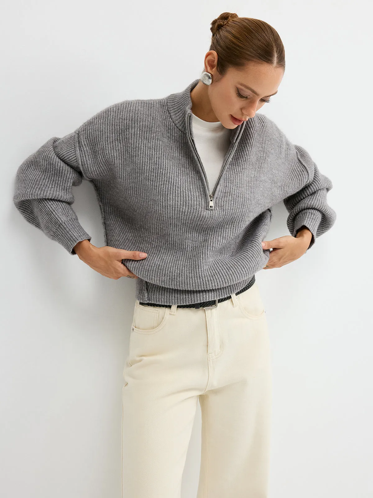 Wool Blend Half-Zip Sweater sold by COMMENSE product image thumbnail 4