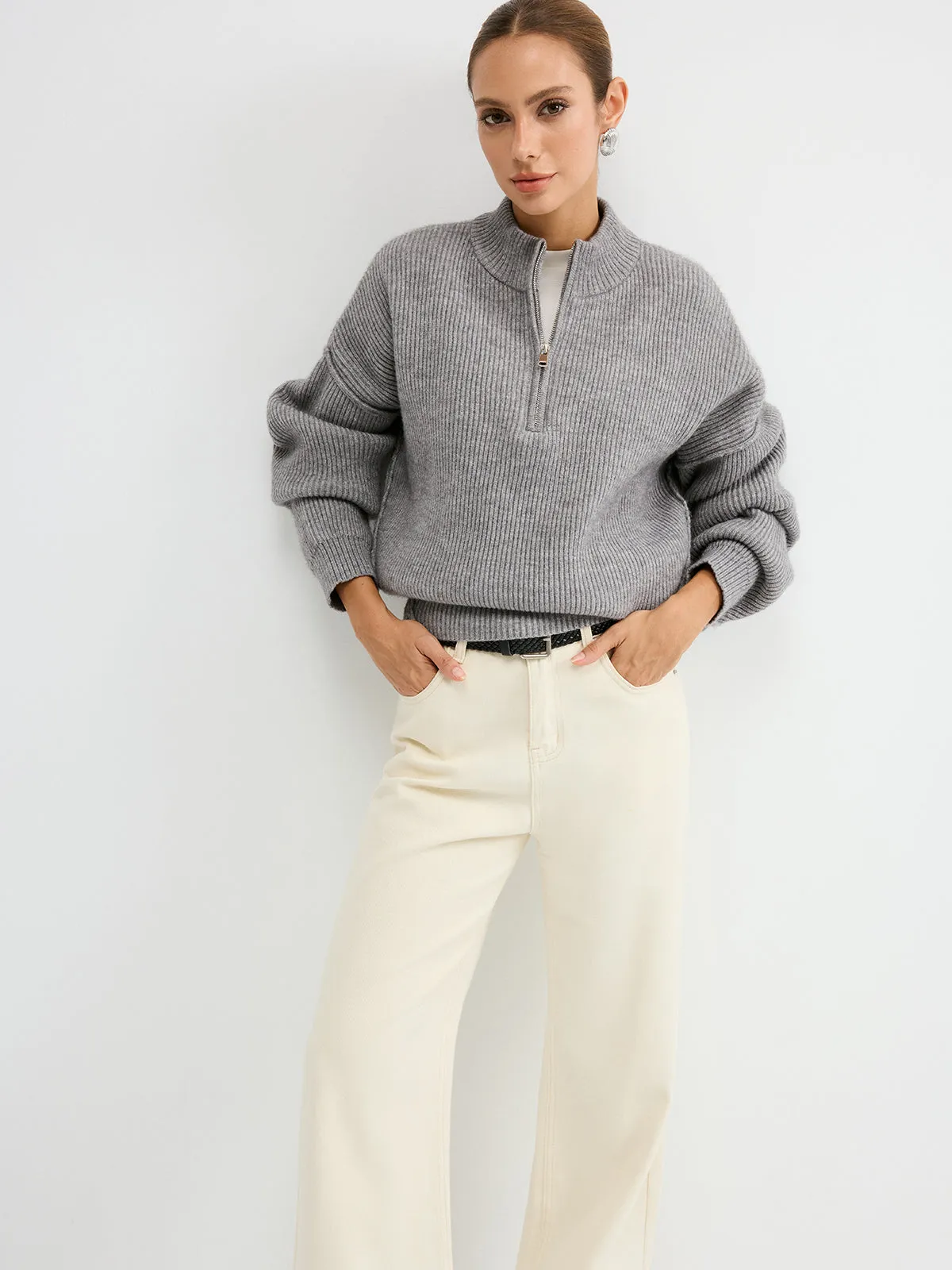 Wool Blend Half-Zip Sweater sold by COMMENSE product image thumbnail 2