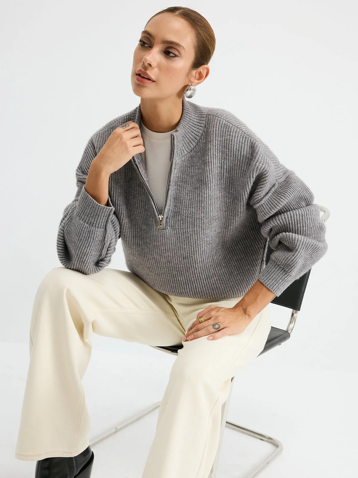 Wool Blend Half-Zip Sweater sold by COMMENSE product image thumbnail 3
