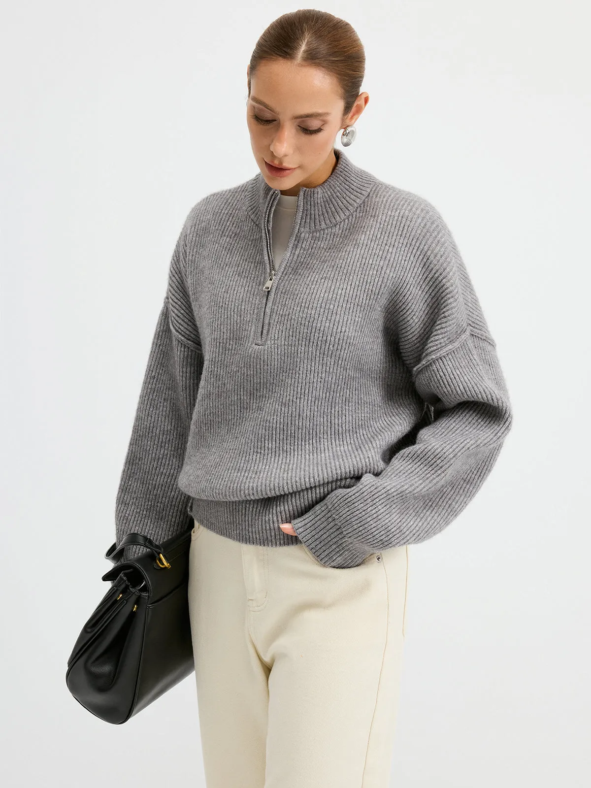 Wool Blend Half-Zip Sweater sold by COMMENSE